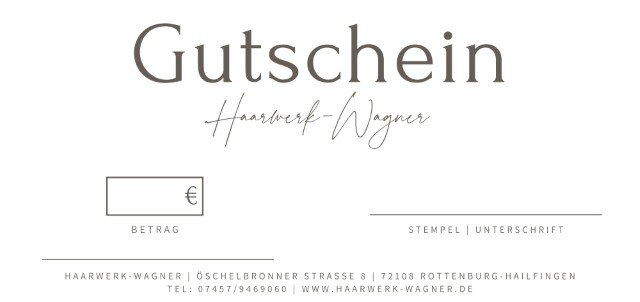 Geschenkgutschein von Haarwerk-Wagner mit Feld f&uuml;r den Betrag sowie Stempel und Unterschrift